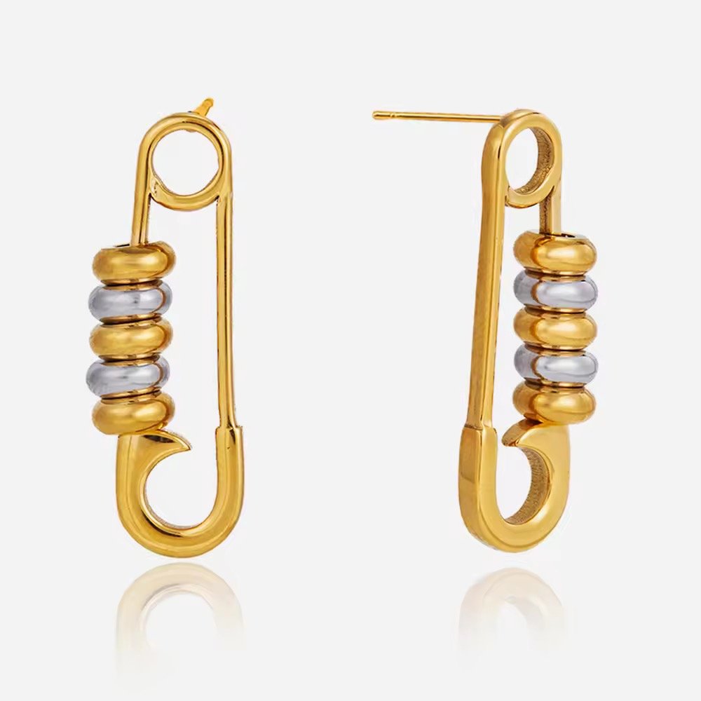 Dual Tone Safety Pin Earrings