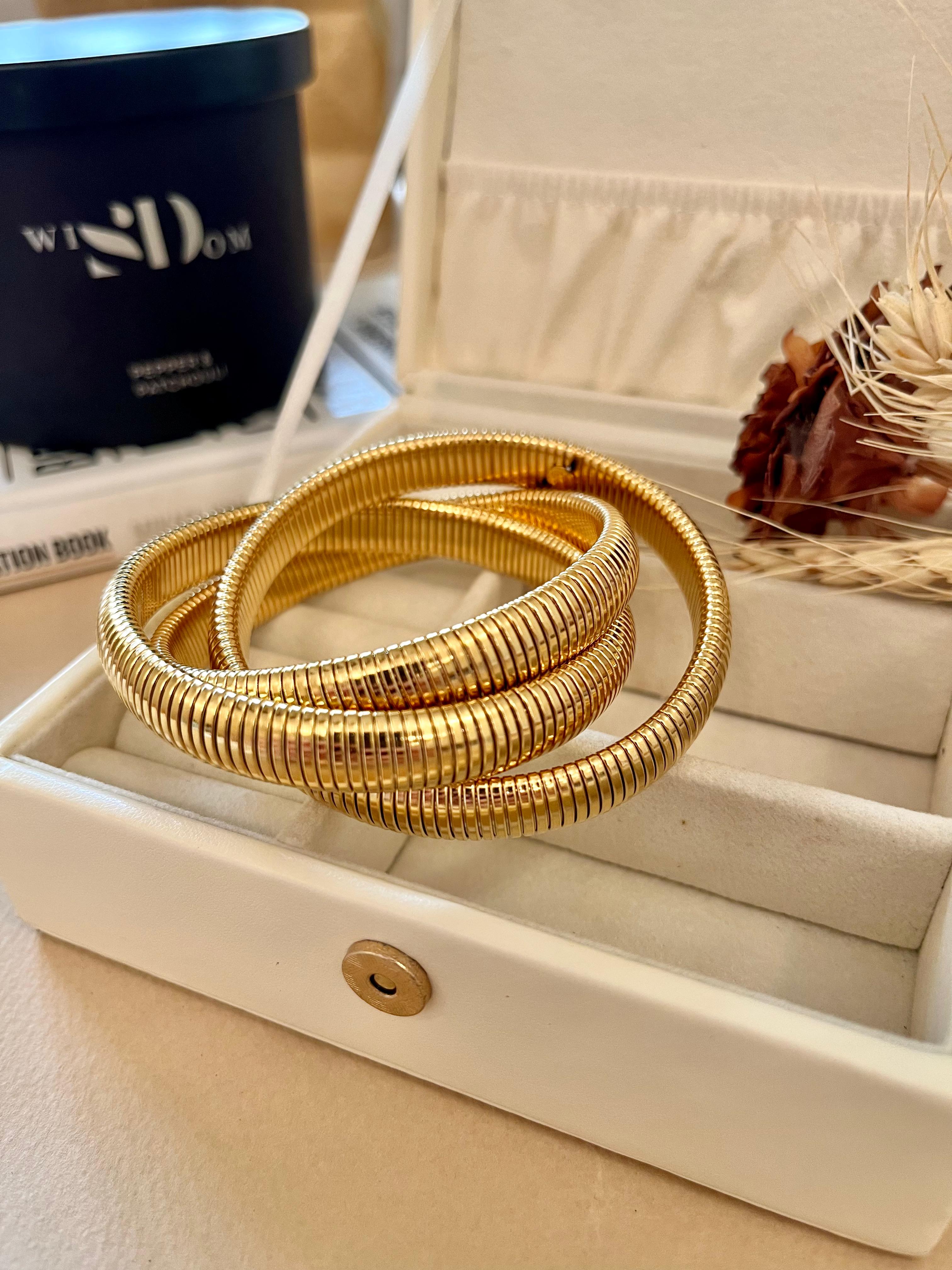 Gold Triple Layer Bracelet (Stretchable)